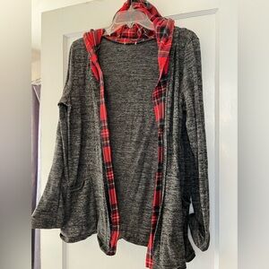 Plaid trim lined hoodie